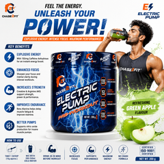 Chase2Fit Electric Pump Pre-Workout | 150mg Caffeine, Beta-Alanine, Creatine & Arginine | Energy, Focus & Endurance | Orange, Mango & Green Apple | 200g
