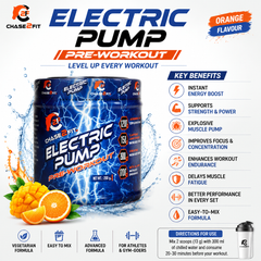 Chase2Fit Electric Pump Pre-Workout | 150mg Caffeine, Beta-Alanine, Creatine & Arginine | Energy, Focus & Endurance | Orange, Mango & Green Apple | 200g