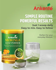 Ankerite Moringa Leaf Powder | Rich in Vitamins A, C & E | Energy, Immunity & Digestive Wellness | Orange & Green Apple with Unflavored-300g
