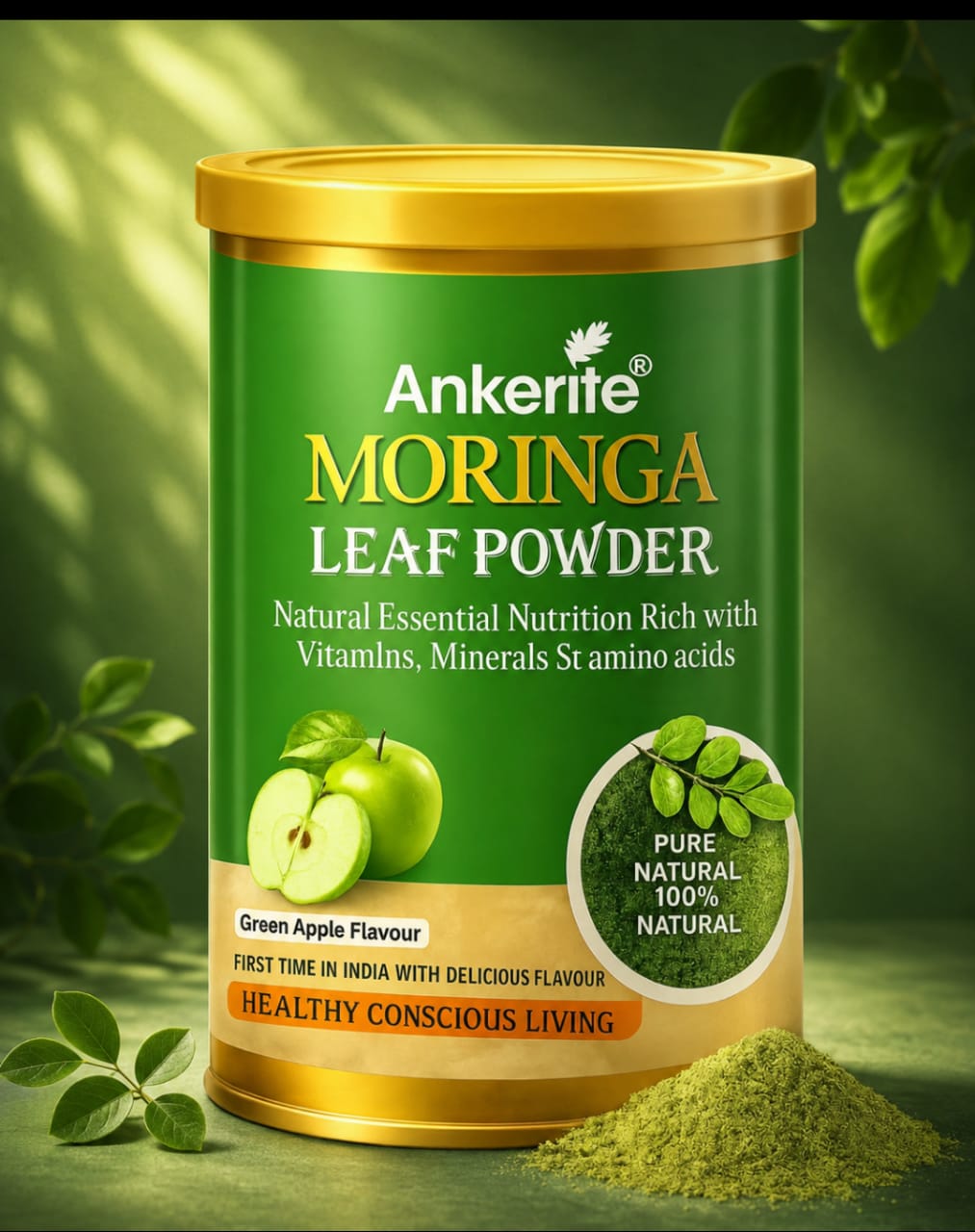 Ankerite Natural Moringa Powder | Energy, Immunity & Glow | Orange & Green Apple | 150g